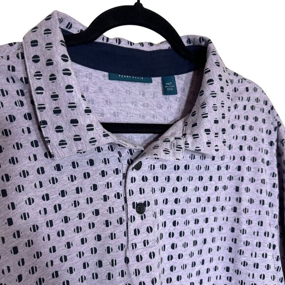 Perry Ellis Mens 2XLT Polo Shirt Lavender/Black Dot Pattern Short Sleeve - Picture 8 of 11